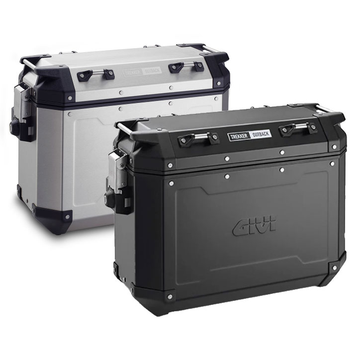 A pair of Givi Trekker Outback panniers in black and silver