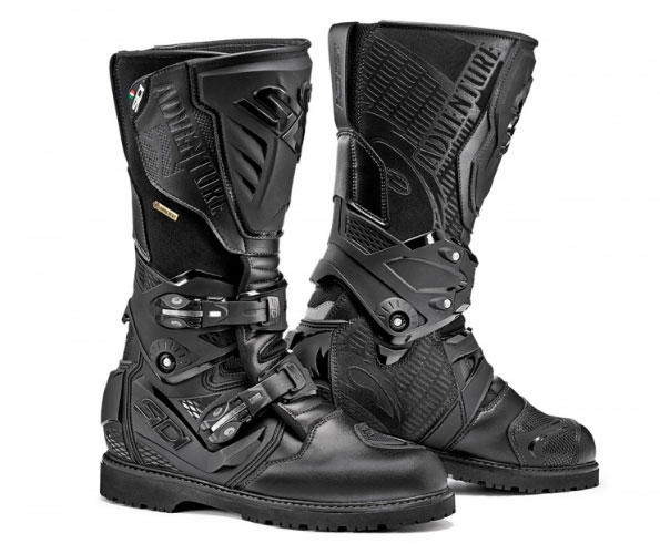 a pair of black sidi adventure motorcycle boots