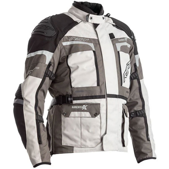 The RST Pro-Series Adventure-X waterproof textile motorcycle jacket in grey and silver